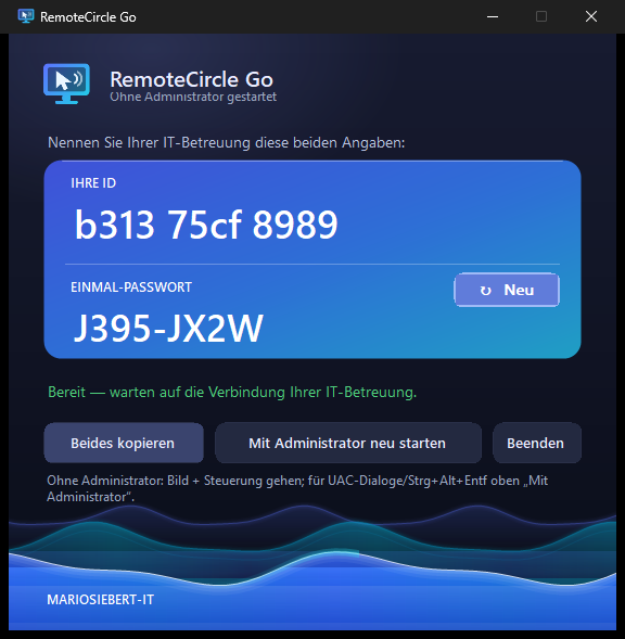 RemoteCircle Go: ID und Einmal-Passwort für spontane Hilfe